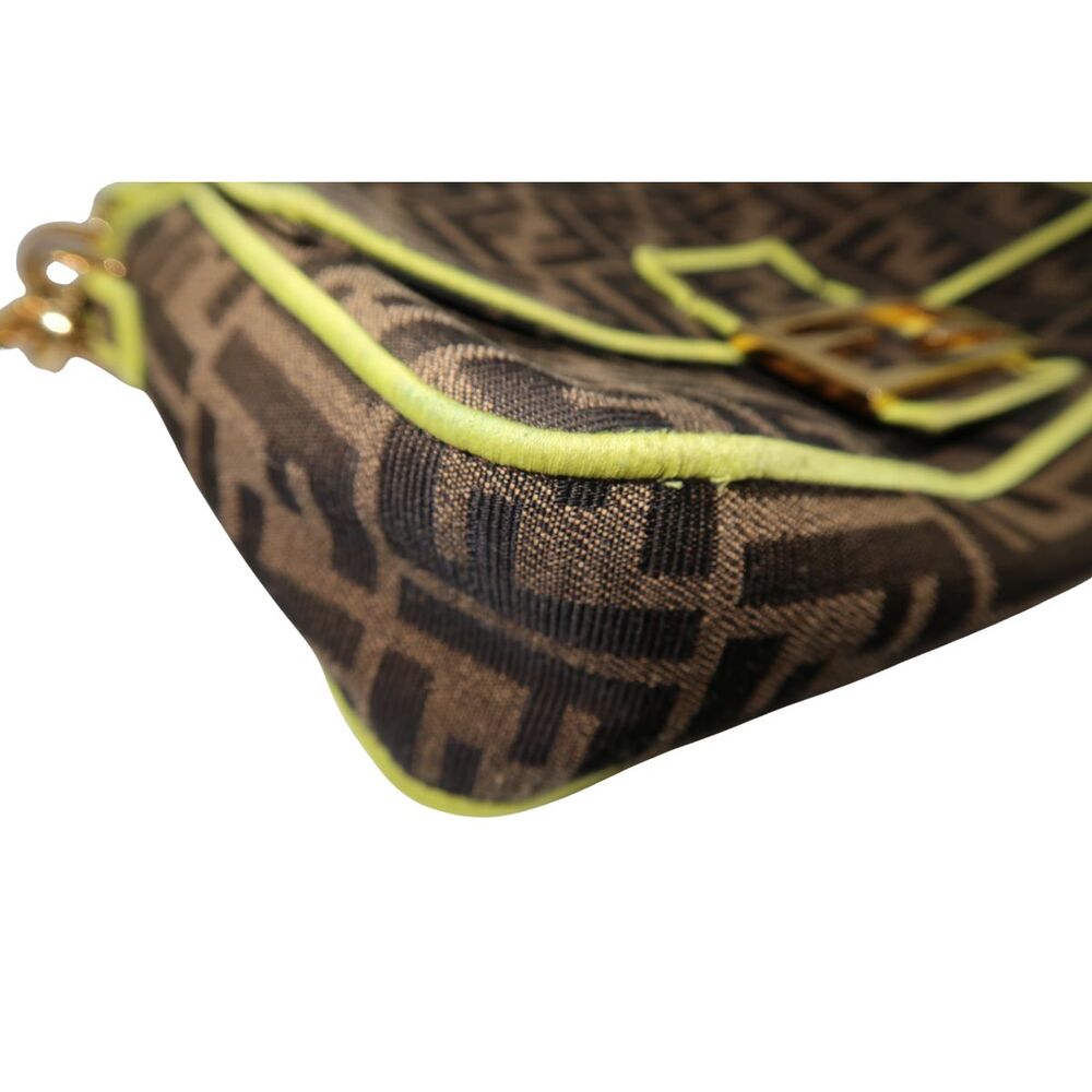 Fendi Zucca Embroidered Canvas Baguette Medium Shoulder Bag Brown Neon Women's - Picture 12 of 16